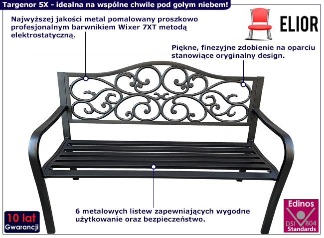 Czarna ławka ogrodowa Targenor 5X