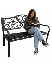 Czarna metalowa ławka ogrodowa z oparciem - Happy 5X w sklepie Edinos.pl