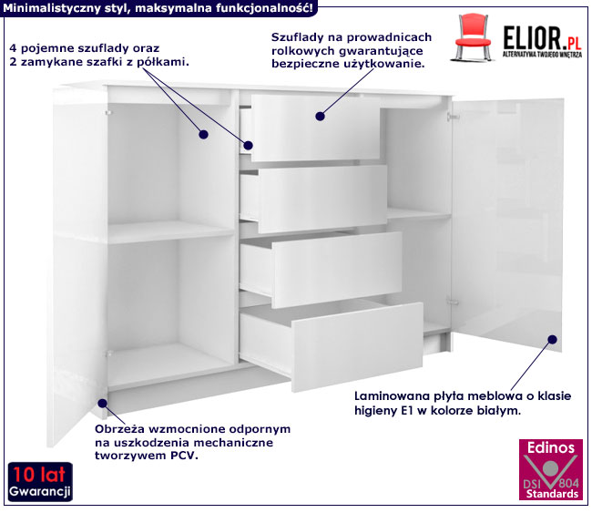 Lakierowana biała komoda do salonu Intia 3X