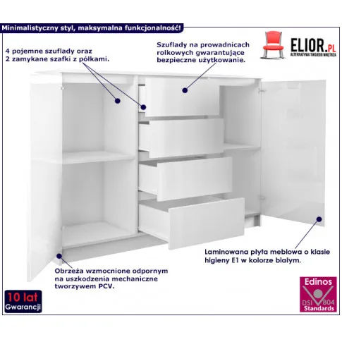 Fotografia Lakierowana komoda Diegi 3X - biały połysk z kategorii Komody