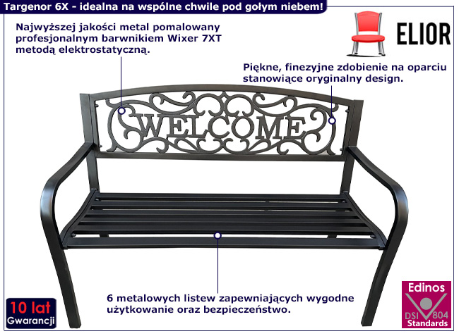 Czarna ławka ogrodowa Targenor 6X