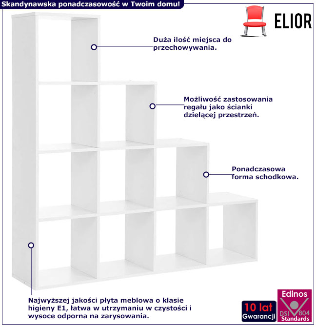 Skandynawski biały regał do salonu Acos 4X