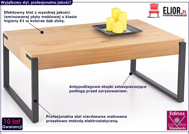 Nowoczesna ława do salonu dąb złoty Evon