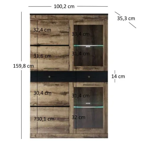 wymiary komody z witryną Fiordes 16X