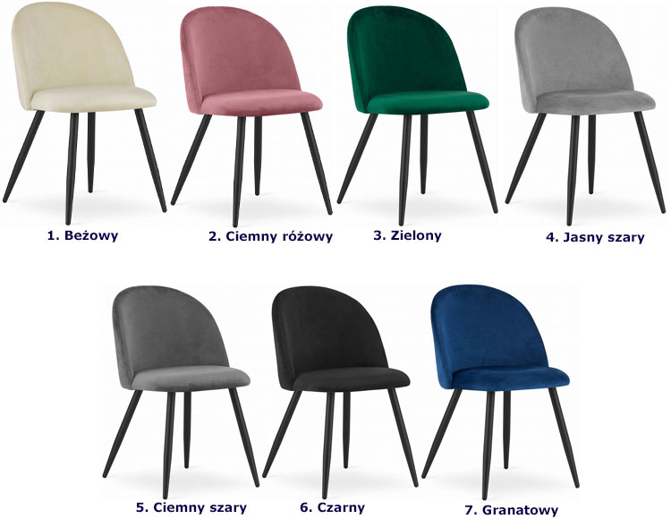 Kolory metalowego krzesła welurowego kuchennego Pritix