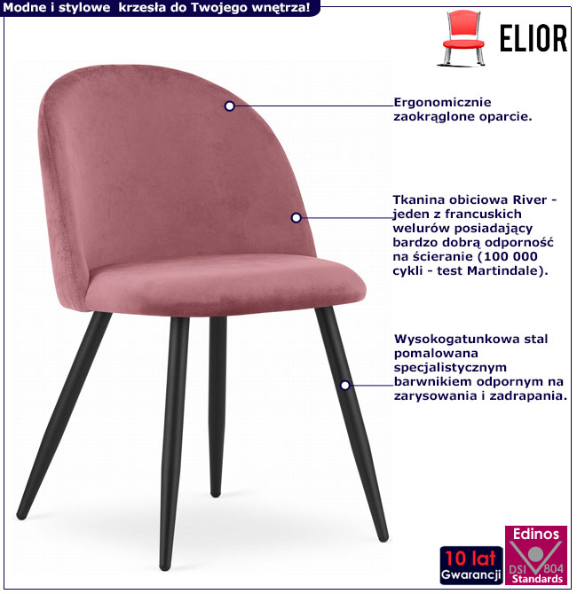 Różowe welurowe krzesło metalowe Pritix