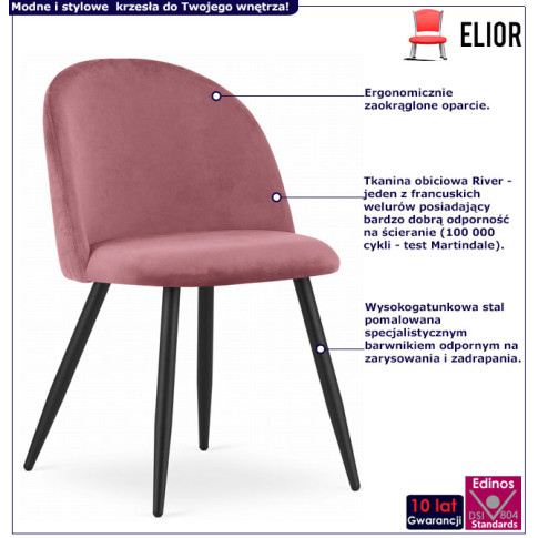 infografika welurowego krzesła tapicerowanego metalowego ciemny roz pritix