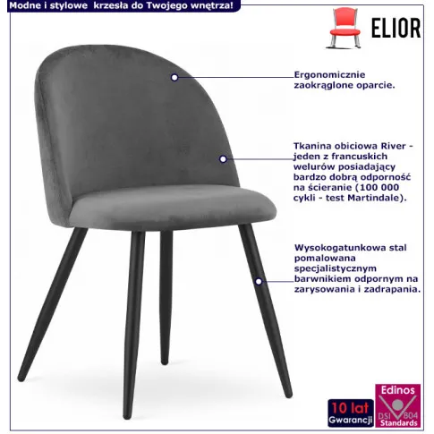 Ciemnoszare krzesło tapicerowane Pritix