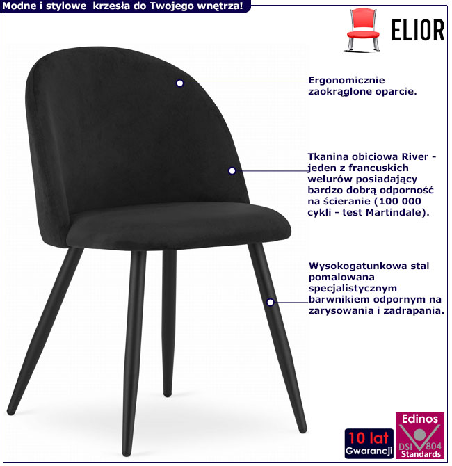 Czarne welurowe krzesło metalowe Pritix
