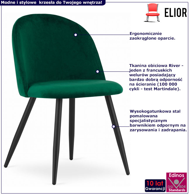 Zielone metalowe krzesło welurowe Pritix