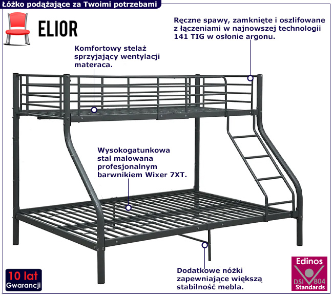 Czarne metalowe łóżko piętrowe Extim