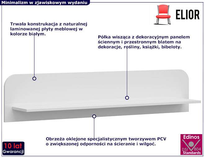 biała półka ścienna 140 cm Mirabel 6X