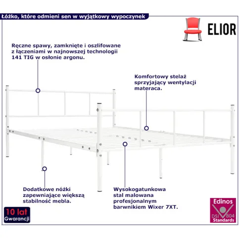 Białe łóżko z metalu Jumo