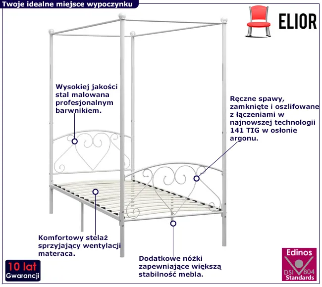 Białe łóżko z baldachimem Nila