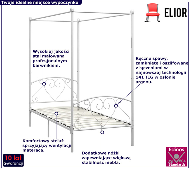 Białe łóżko z baldachimem Nila