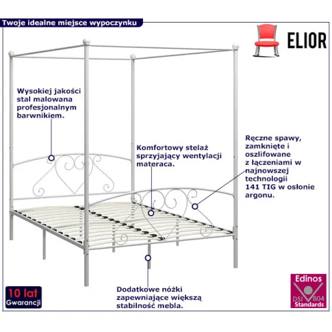 Białe metalowe łóżko Elox