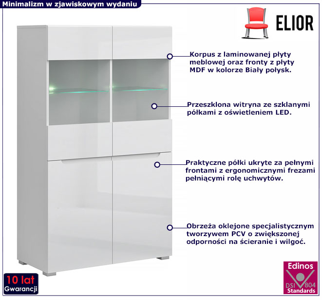 biała komoda z witryną Mirabel 12X