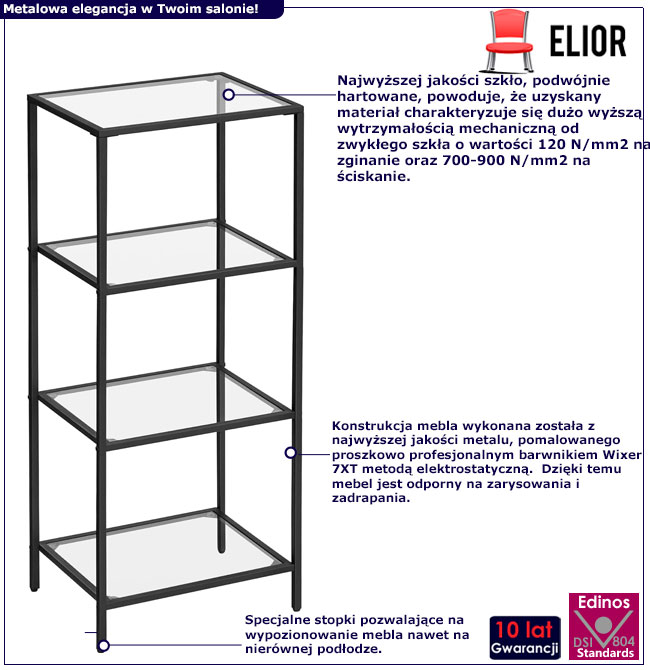 Infografika czarny regał na książki Linas 4X