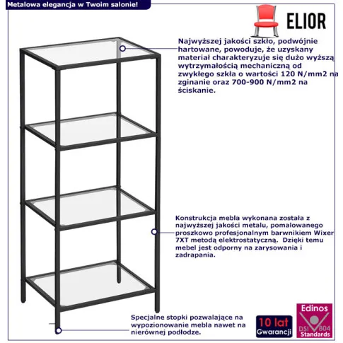 Czarny metalowy regał szklany Resso 4x