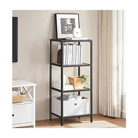 Salon z wykorzystaniem czarnego szklanego regału Resso 4x