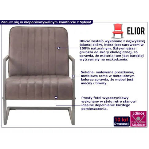 Fotografia Szarobrązowy skórzany fotel wypoczynkowy - Helixo z kategorii Fotele wypoczynkowe