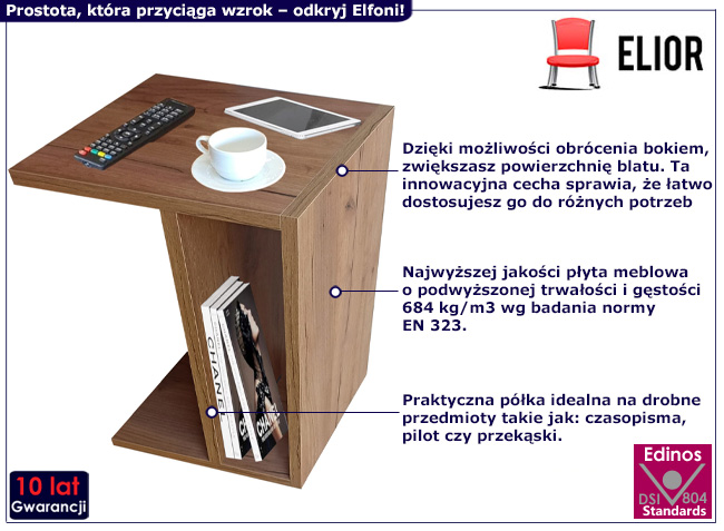 Stolik kawowy Lorefio dąb craft złoty