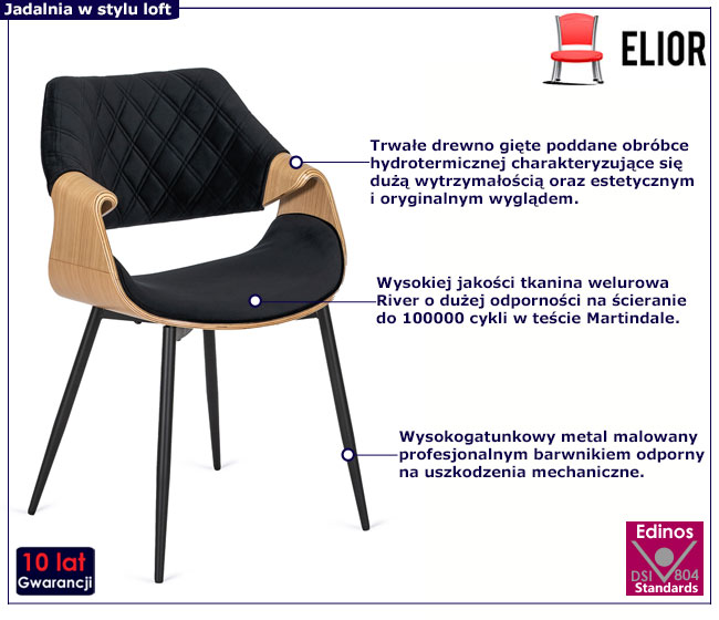 Krzesło loftowe z drewna giętego tapicerowane welurem Celna