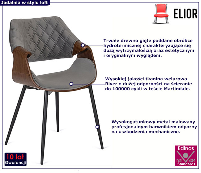 Krzesło welurowe loftowe z drewna giętego Celna