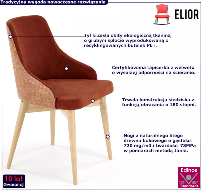 cynamonowe tapicerowane krzesło Elandro