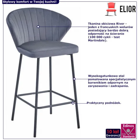 Ciemnoszary hoker tapicerowany welurem Viagia