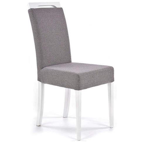 Białe bukowe krzeszło z szarą tapicerką Tridin
