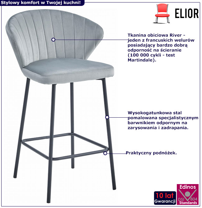 Srebrno szary hoker tapicerowany Astrax