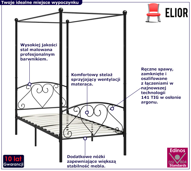 Czarne łóżko z baldachimem Elox