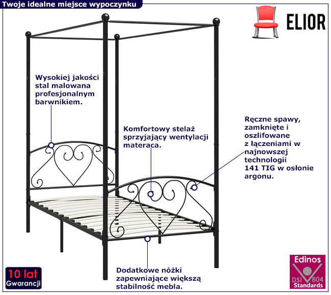 Czarne łóżko z baldachimem Nila