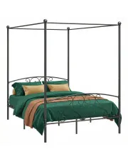 Czarne metalowe łóżko z baldachimem 200x200 cm - Nila w sklepie Edinos.pl