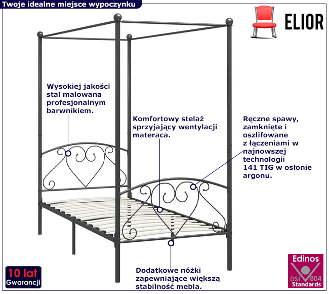 Szare łóżko z baldachimem Nila