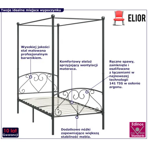 Metalowe szare łóżko Elox