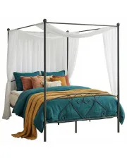 Szare metalowe łóżko z baldachimem 180x200 cm - Nila w sklepie Edinos.pl