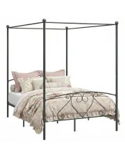 Szare metalowe łóżko małżeńskie z baldachimem 200x200 cm - Nila w sklepie Edinos.pl