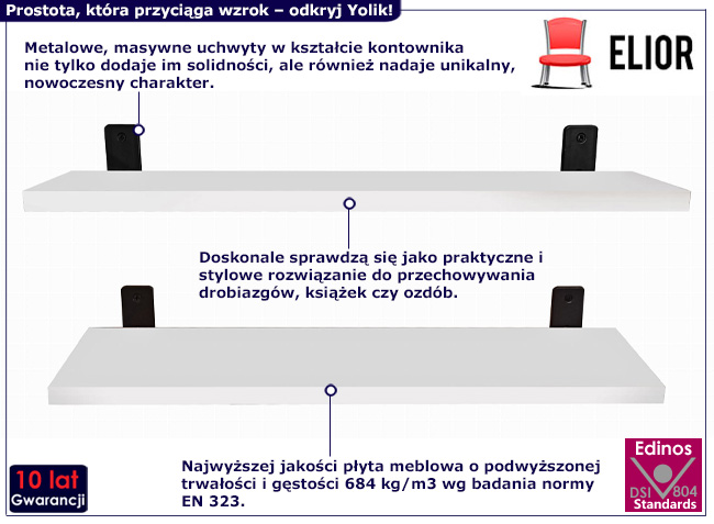 2 półki ścienne Yolik 4X 80 cm kolor biały