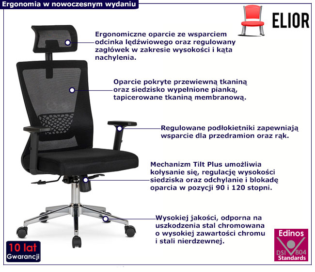 Czarny ergonomiczny fotel biurowy Oxer