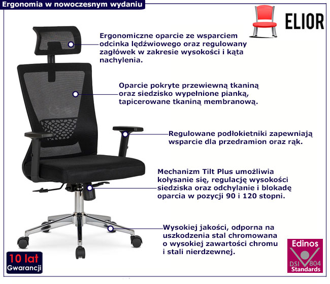 Czarny ergonomiczny fotel biurowy Raho