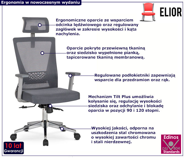 Szary ergonomiczny fotel biurowy Oxer