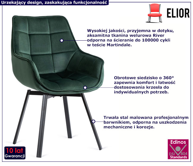 Zielone obrotowe krzesło welurowe Lado 3X