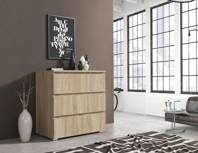 Wizualizacja komody Elsinor 3X dąb sonoma