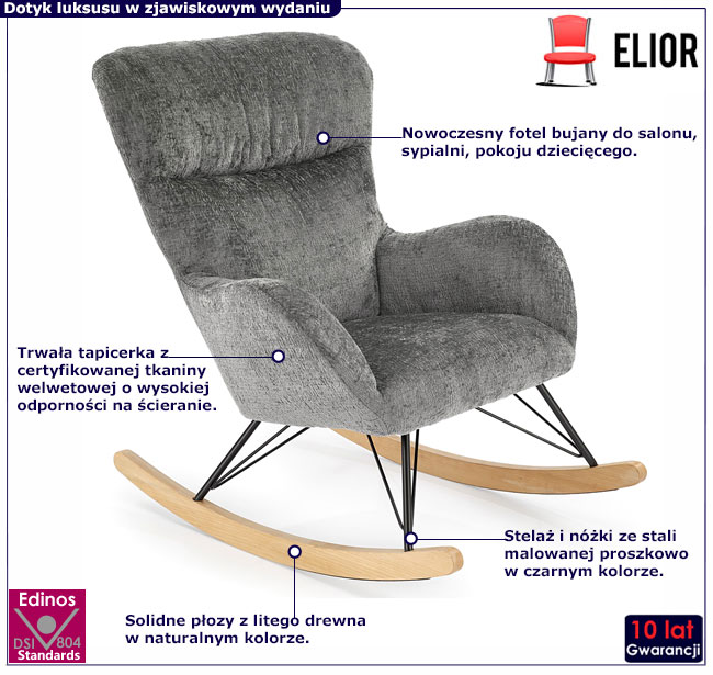 szary bujany fotel Lenny