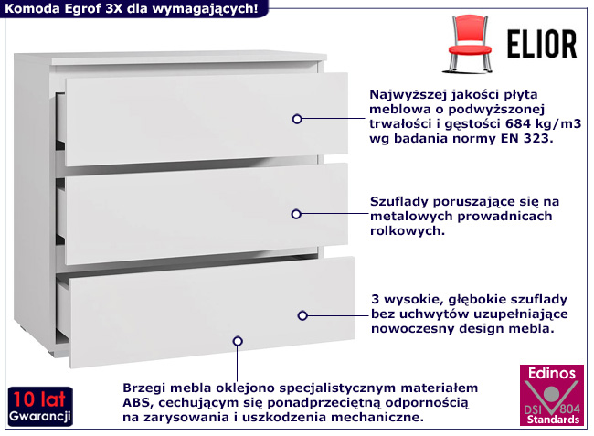 Komoda z 3 szufladami Elsinor 3X kolor biały