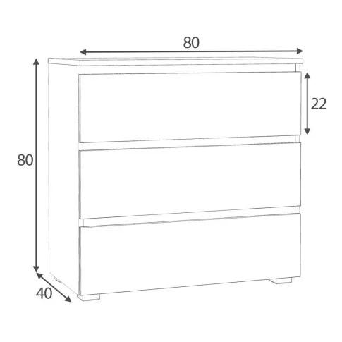 Wymiary komody z szufladami Egrof 3X