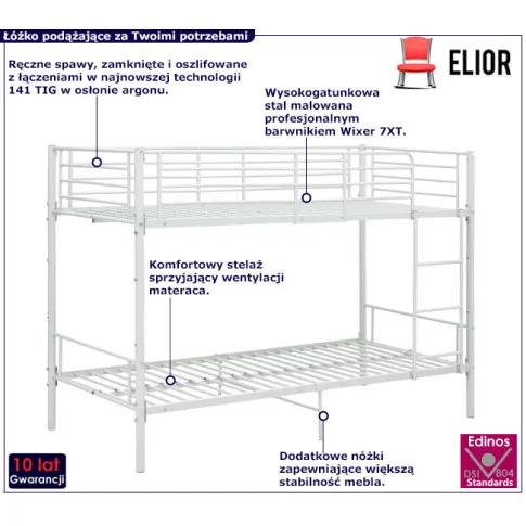 Białe piętrowe łóżko Evex