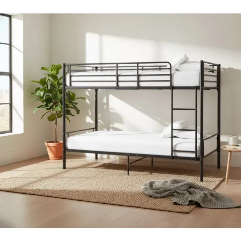 Czarne metalowe łóżko piętrowe 90x200 cm   Ligeo